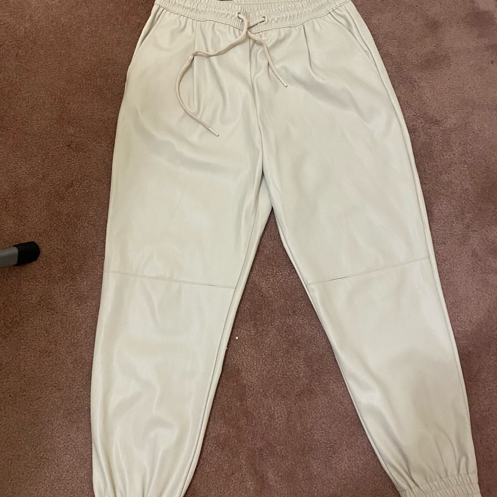 ZARA Taupe Pleather Joggers size M.